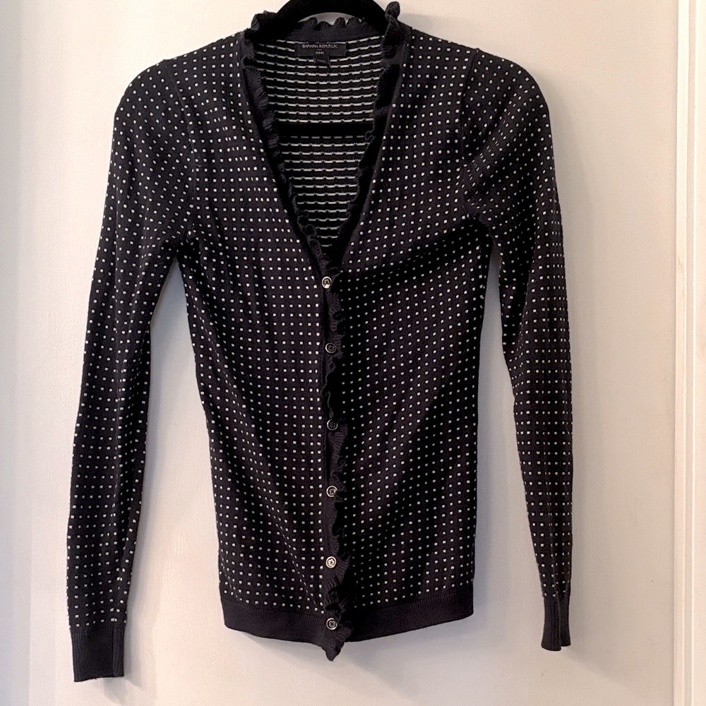 Banana Republic Navy Polka-Dot Button Up Cardigan